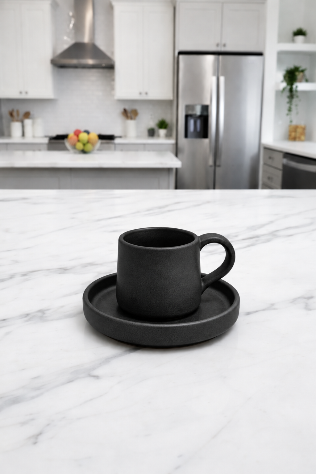 TMH Handmade Artisan Ceramic Coffee Cup with saucer - Black - 60 ml
