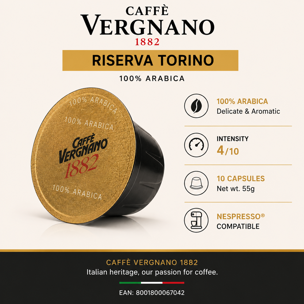 Caffè Vergnano Riserva Torino 100% Arabica Coffee - 10 Capsules