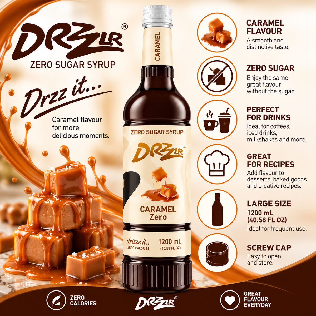 Drzzlr Caramel Zero sugar syrup - 1200 ml