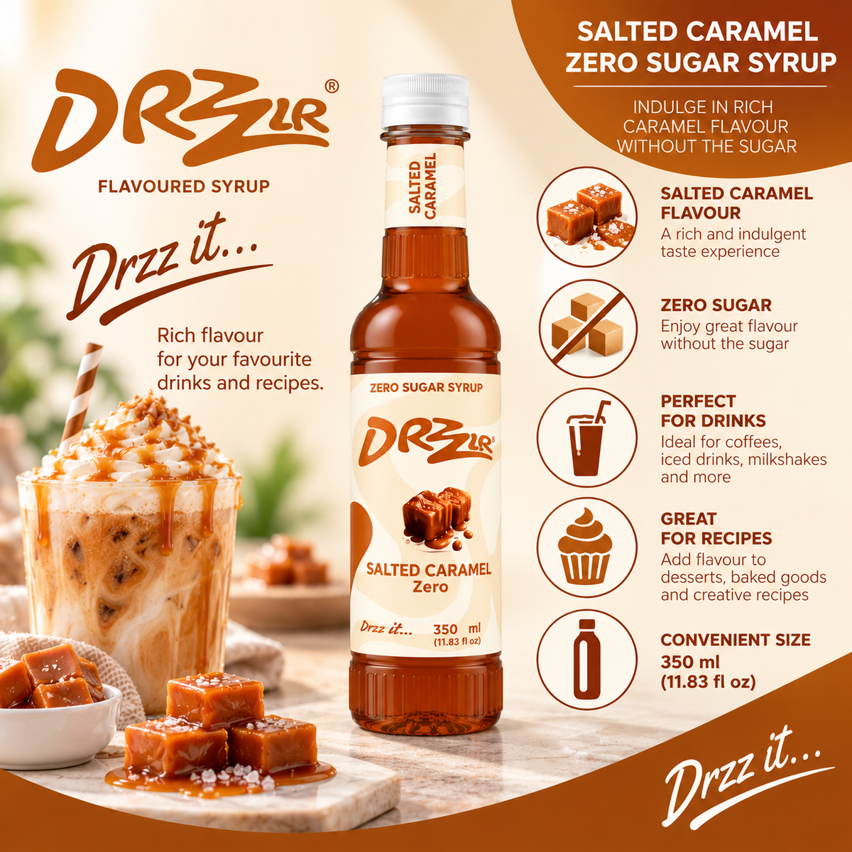 Drzzlr Salted Caramel Zero Sugar syrup - 350 ml