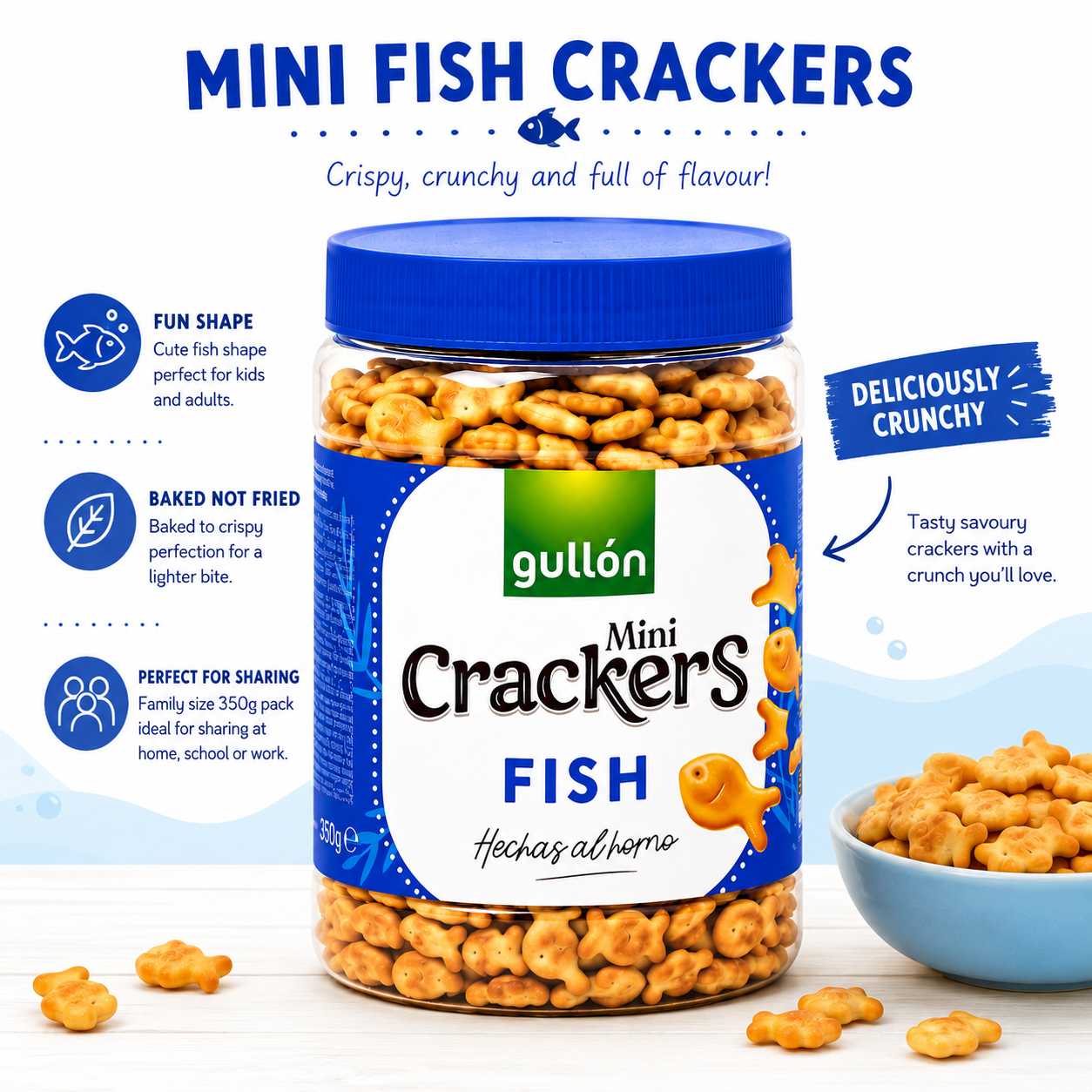 Gullon Mini Fish Crackers - 350 gm