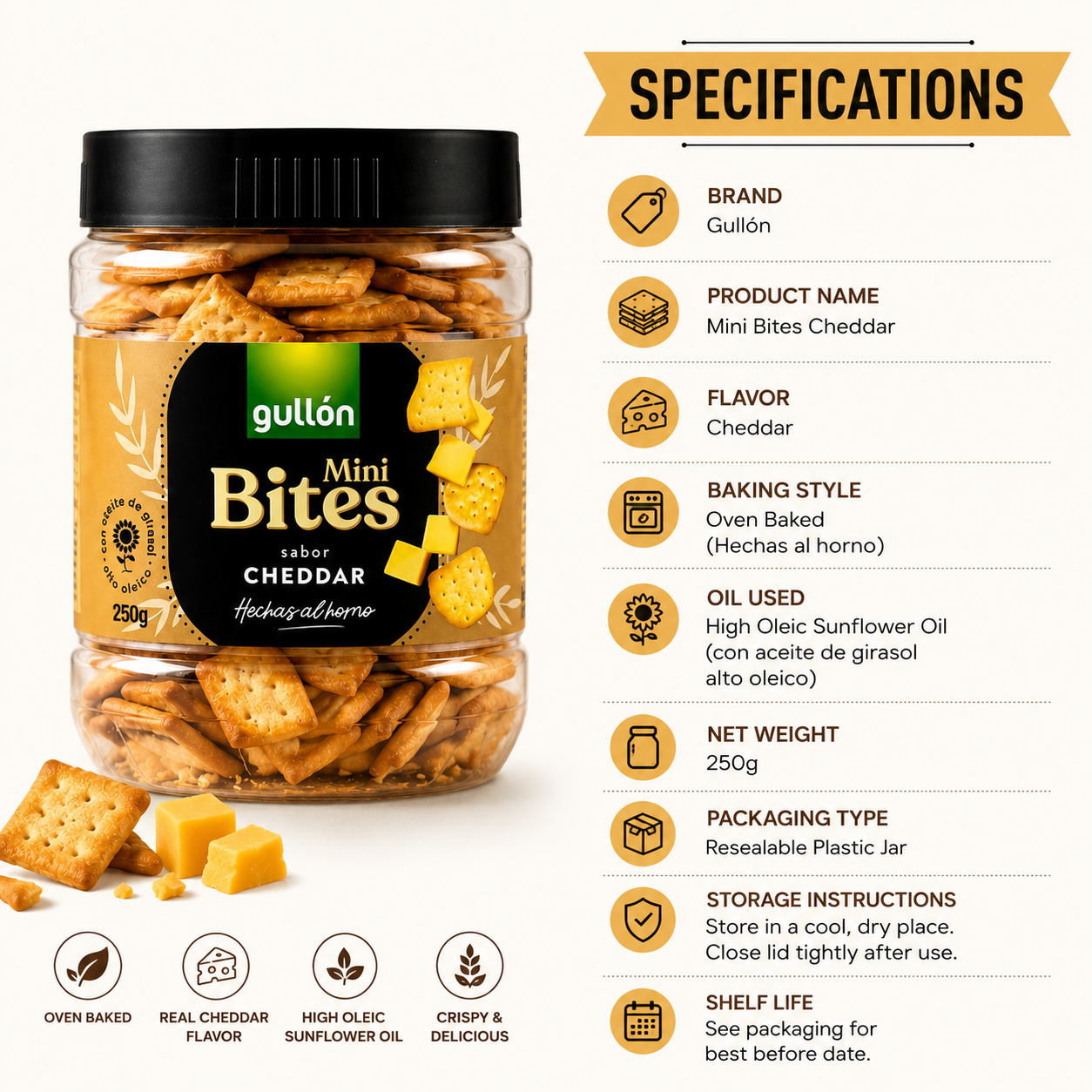 Gullon Cheddar Mini Bites - 250 gm