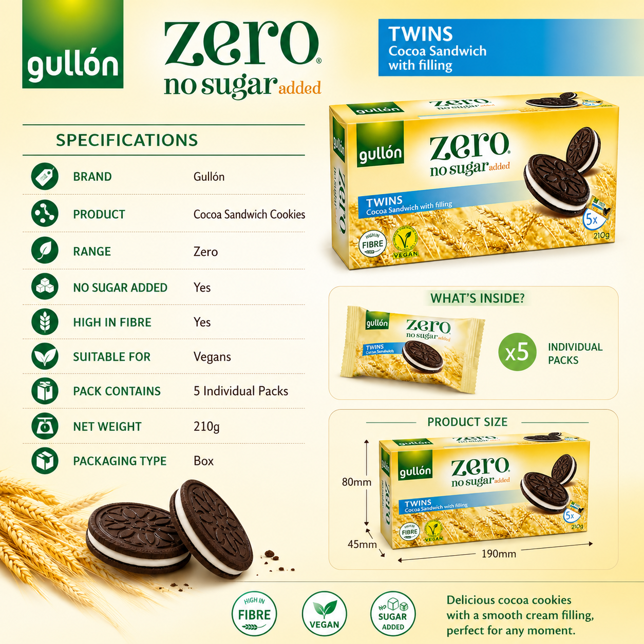 Gullón Zero Twins - Pack of 5 - 210 gm