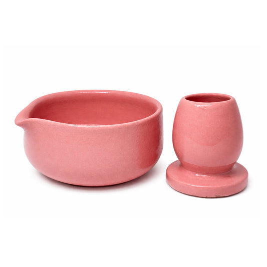 Handmade Matcha Bowl & Whisk Holder Set-Artisan Clay Ceramic-Blush Pink