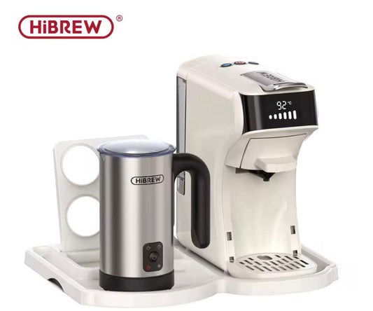 HiBREW H1B 6 in 1 Multi Capsule Coffee Machine - Beige + 4 in 1 Silver Frother Bundle