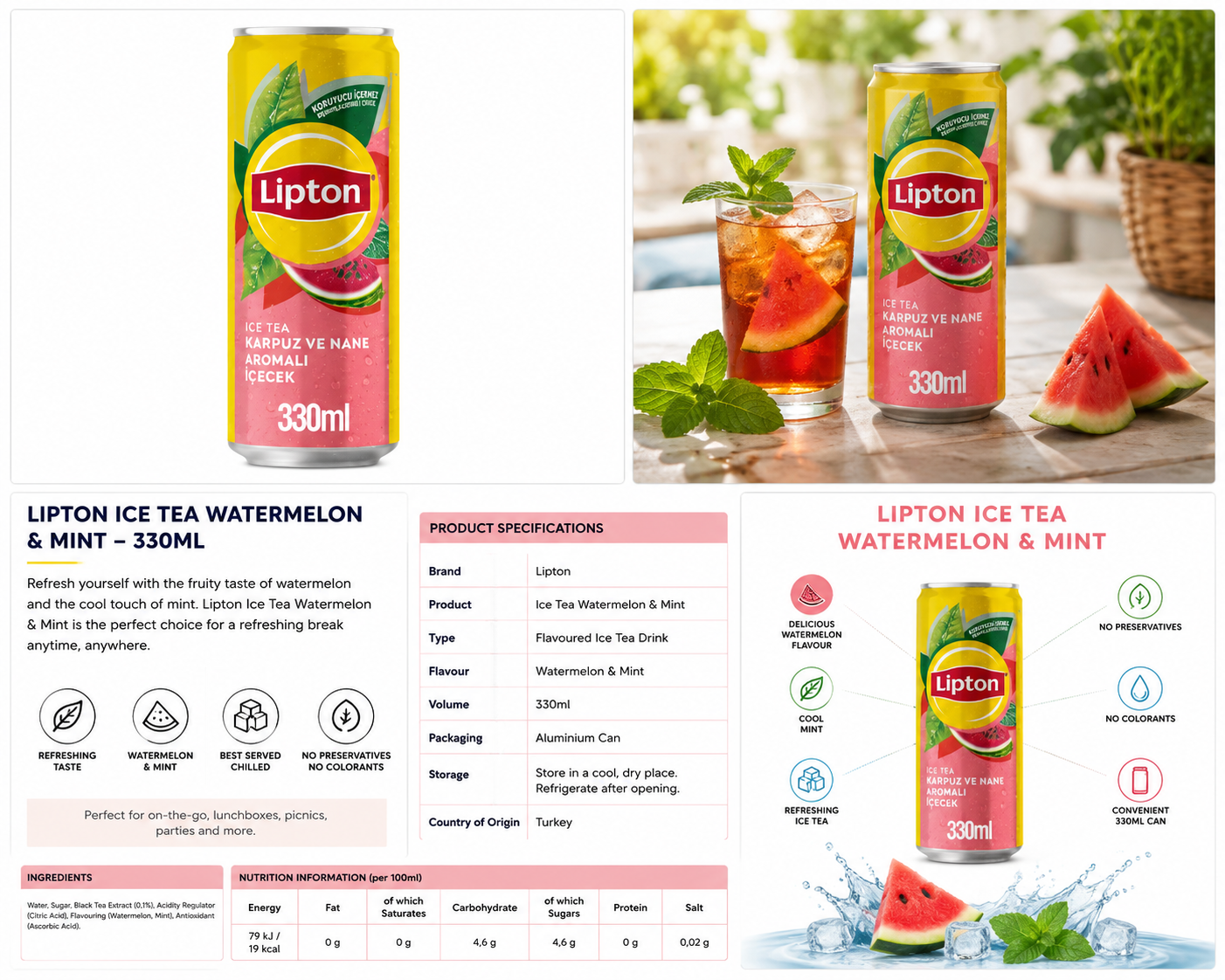 Lipton Ice Tea Watermelon & Mint – 330 ml