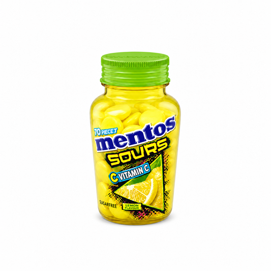Mentos Sours Vitamin C Lemon Flavor Sugar Free Candy – 70 Pieces- 49 gm