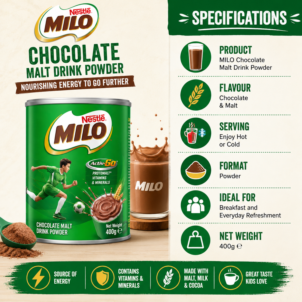 Nestle Milo Chocolate Malt Powder Mix - 400 gm
