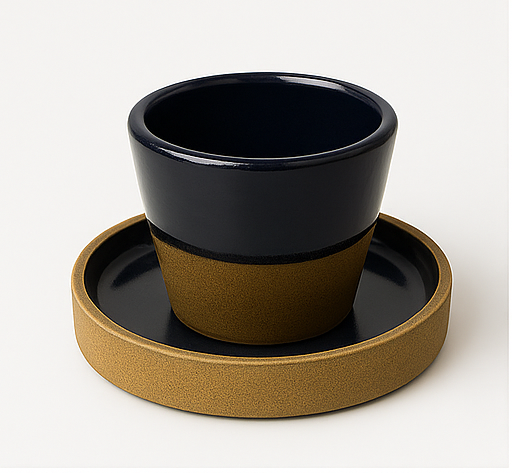 TMH Handmade Artisan Ceramic Coffee Cup with saucer -Navy Blue and Sand Brown- 75 ml - Default Title - Image 2 | Handmade in Egypt