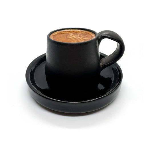 TMH Handmade Artisan Ceramic Coffee Cup with saucer - Black - 60 ml