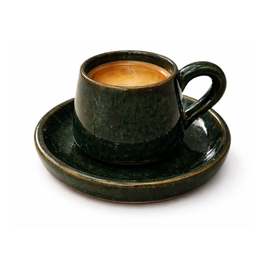 TMH Handmade Artisan Ceramic Coffee Cup with saucer-Dark Green- 60 ml