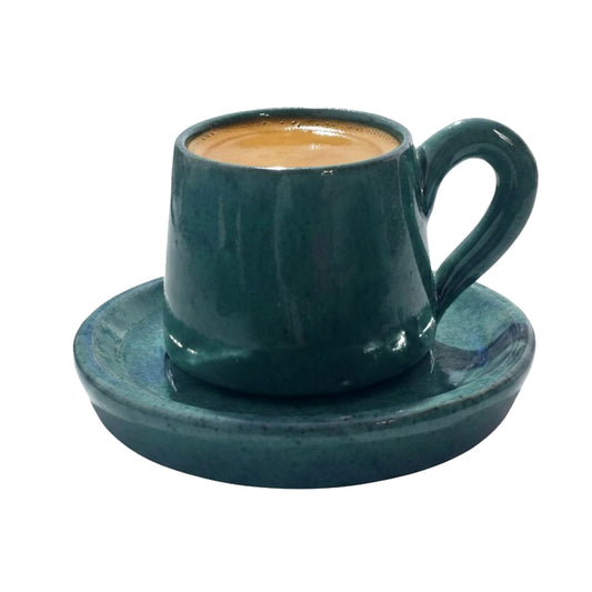 TMH Handmade Artisan Ceramic Coffee Cup with saucer - Teal- 60 ml
