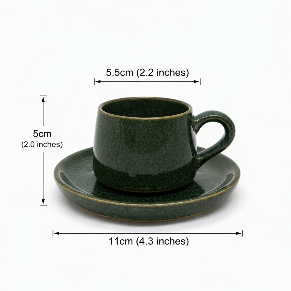 TMH Handmade Artisan Ceramic Coffee Cup with saucer-Dark Green- 60 ml