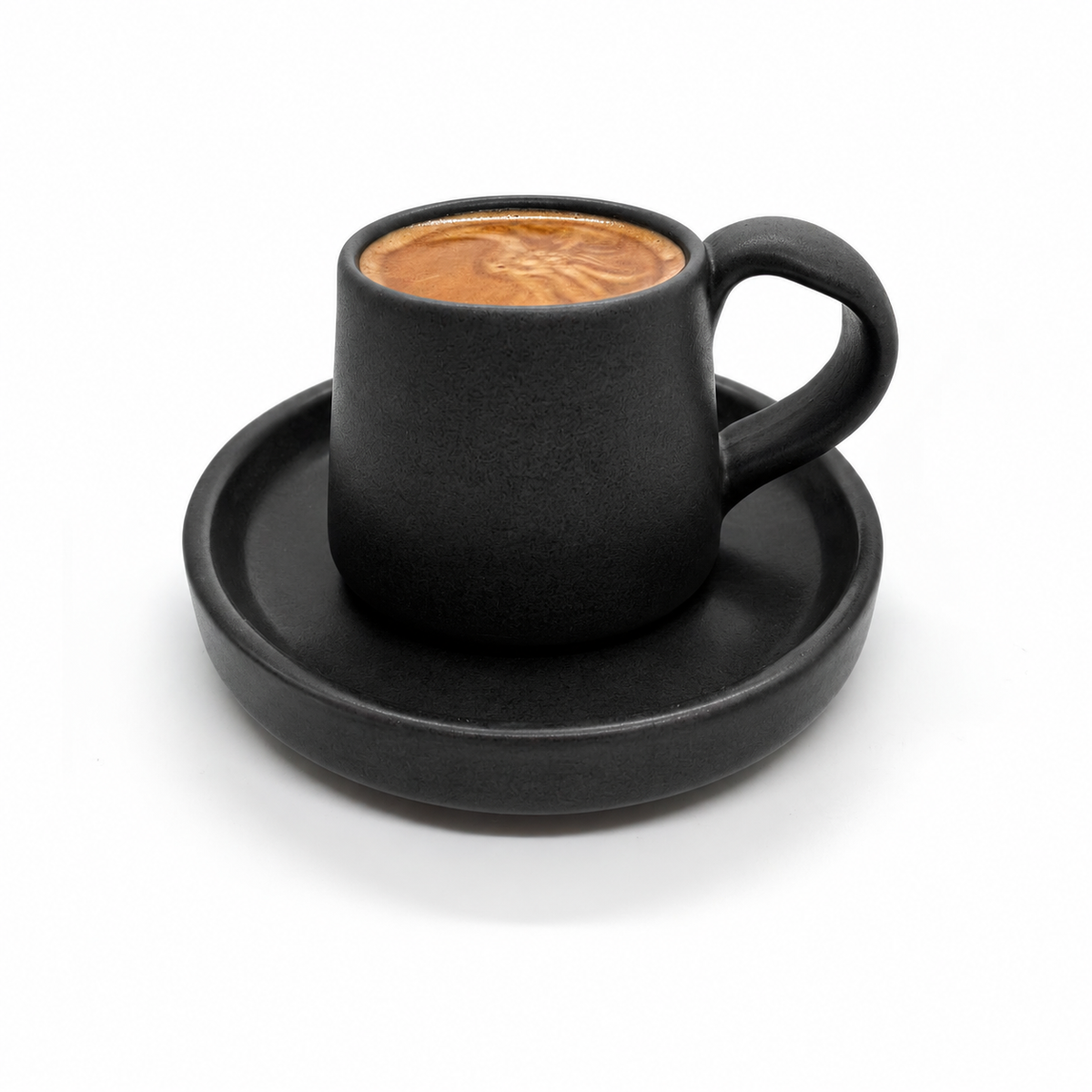 TMH Handmade Artisan Ceramic Coffee Cup with saucer - Black - 60 ml