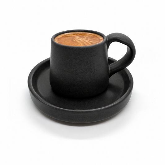 TMH Handmade Artisan Ceramic Coffee Cup with saucer - Black - 60 ml