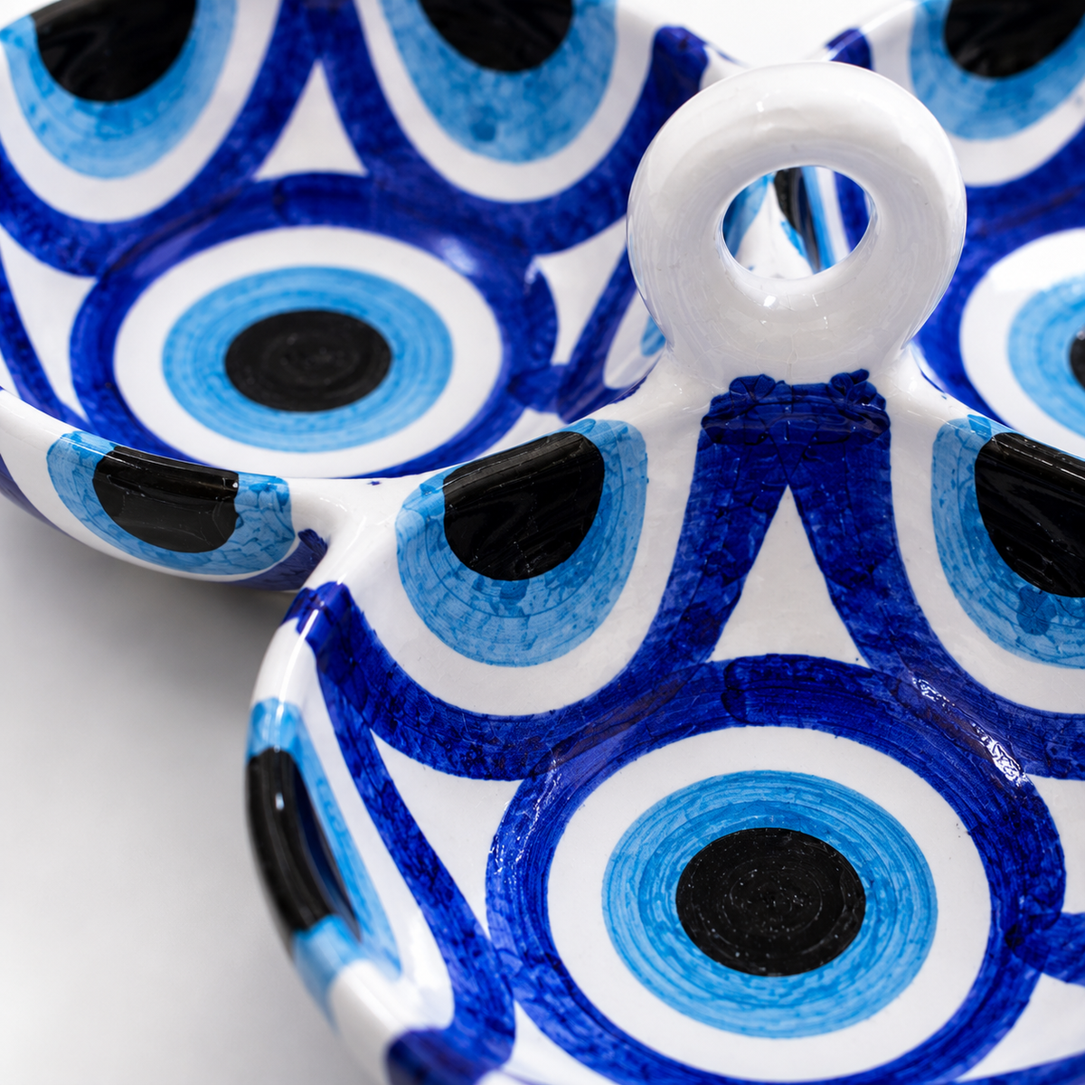 Handmade Egyptian Ceramic 3-Compartment Serving Dish – Blue Evil Eye