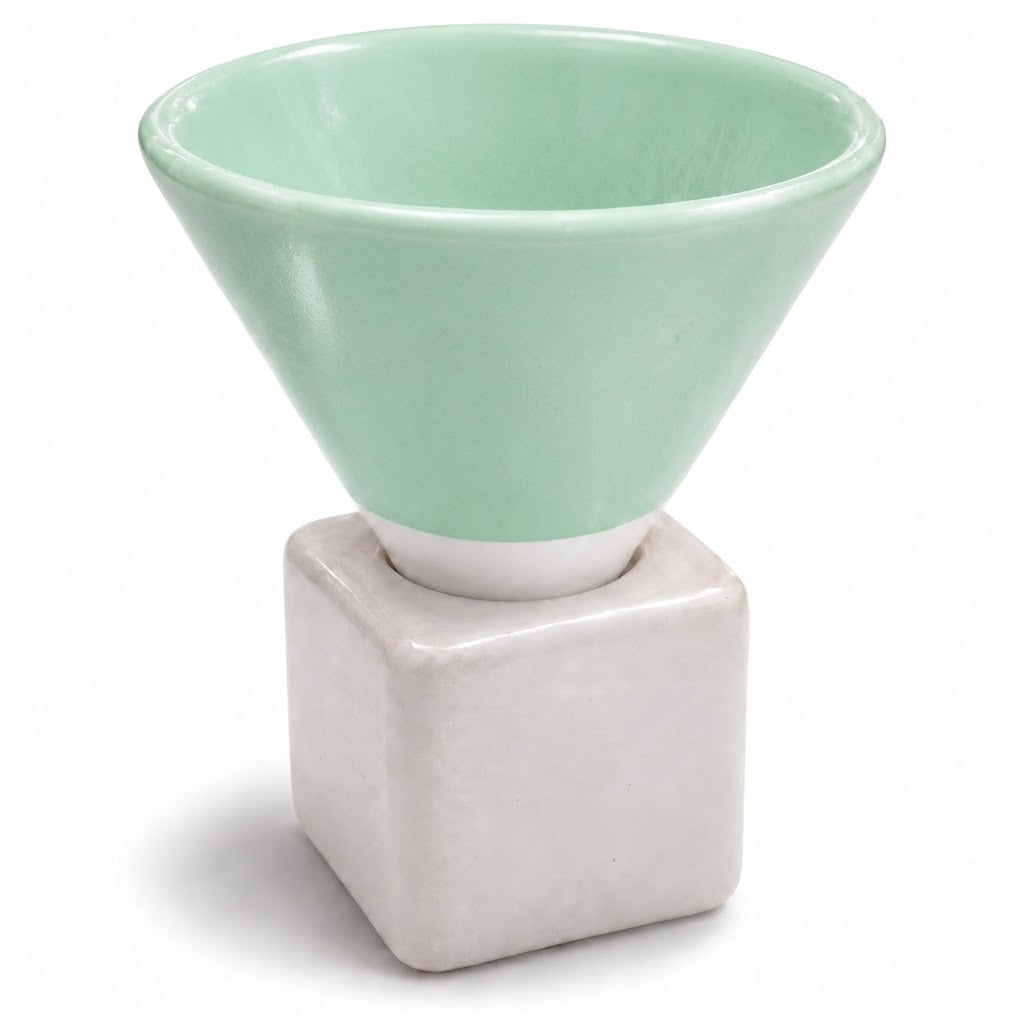 Handmade Egyptian Pottery Coffee Cup with Cube Stand – 110 ml - Mint Green & White