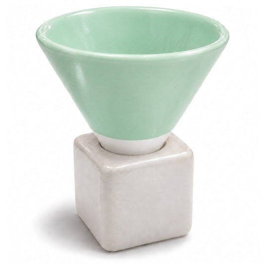 Handmade Egyptian Pottery Coffee Cup with Cube Stand – 110 ml - Mint Green & White