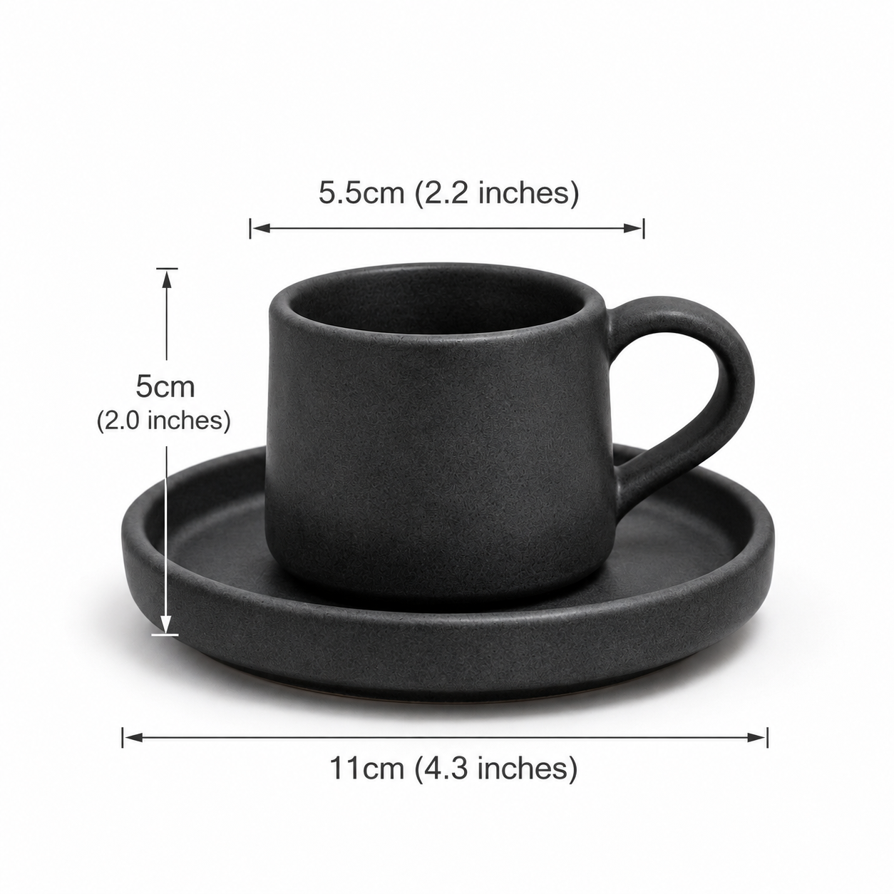 TMH Handmade Artisan Ceramic Coffee Cup with saucer - Black - 60 ml
