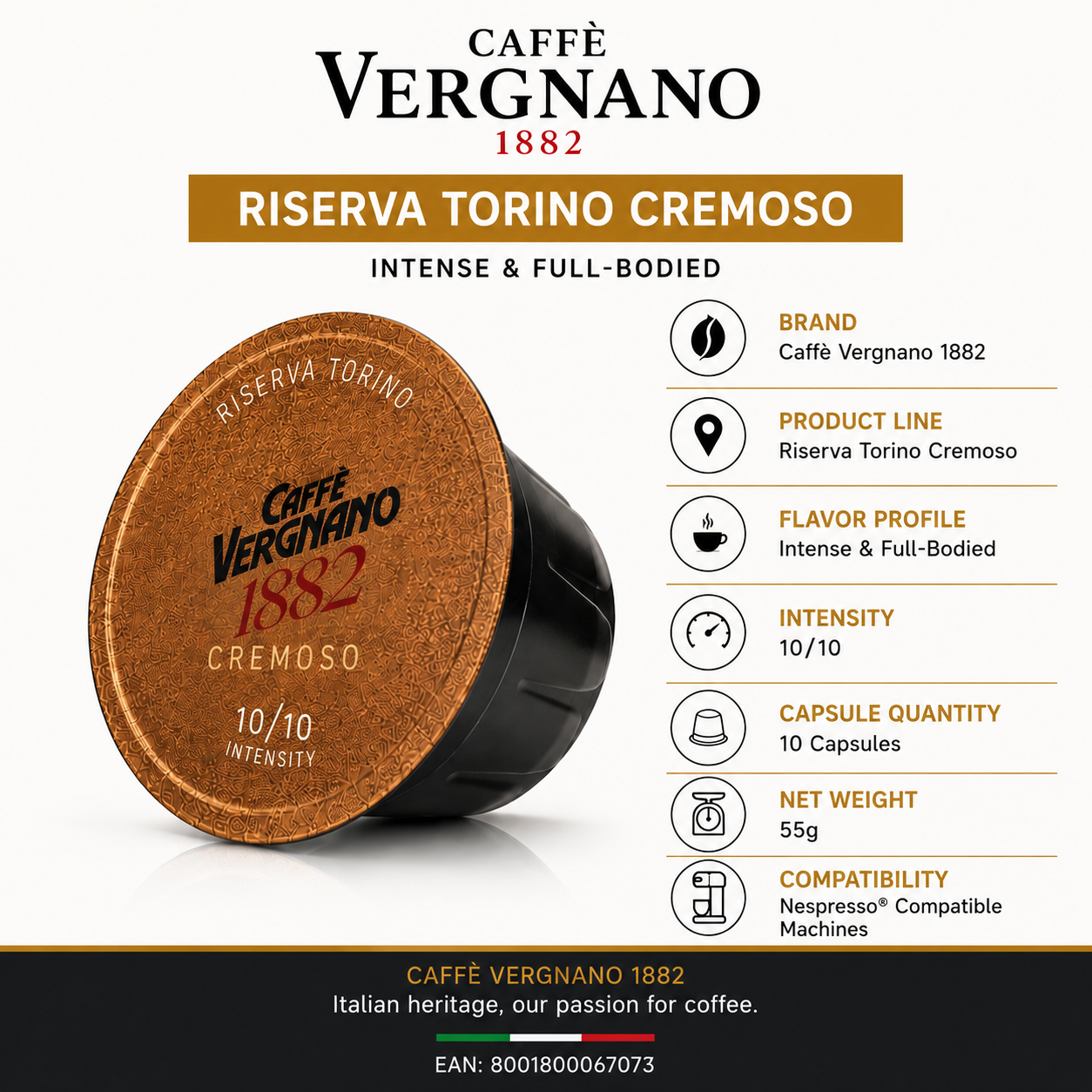 Caffè Vergnano Riserva Torino Cremoso Coffee - 10 Capsules