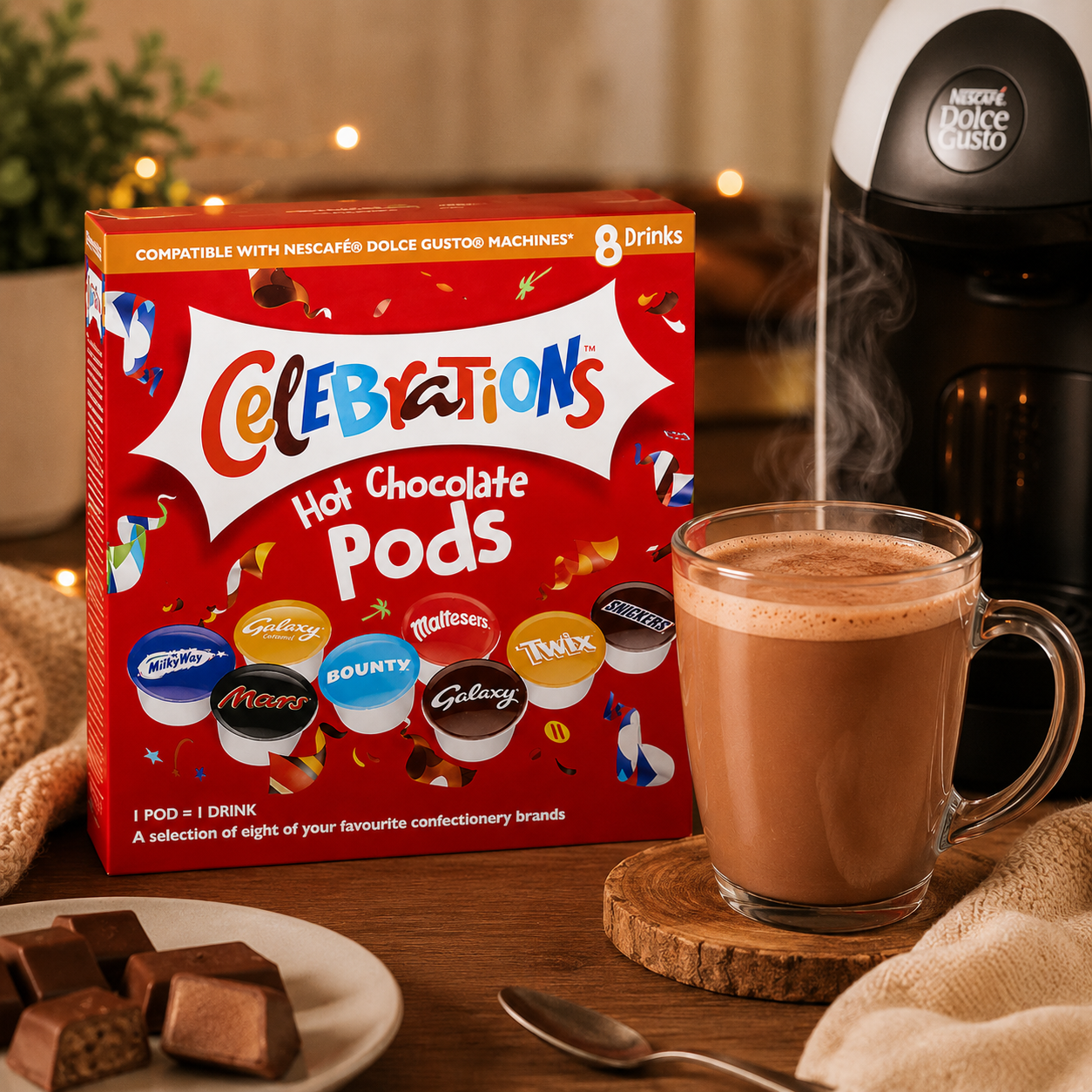 Celebrations Assorted Hot Chocolate Flavors - Dolce Gusto Compatible – 8 Pods