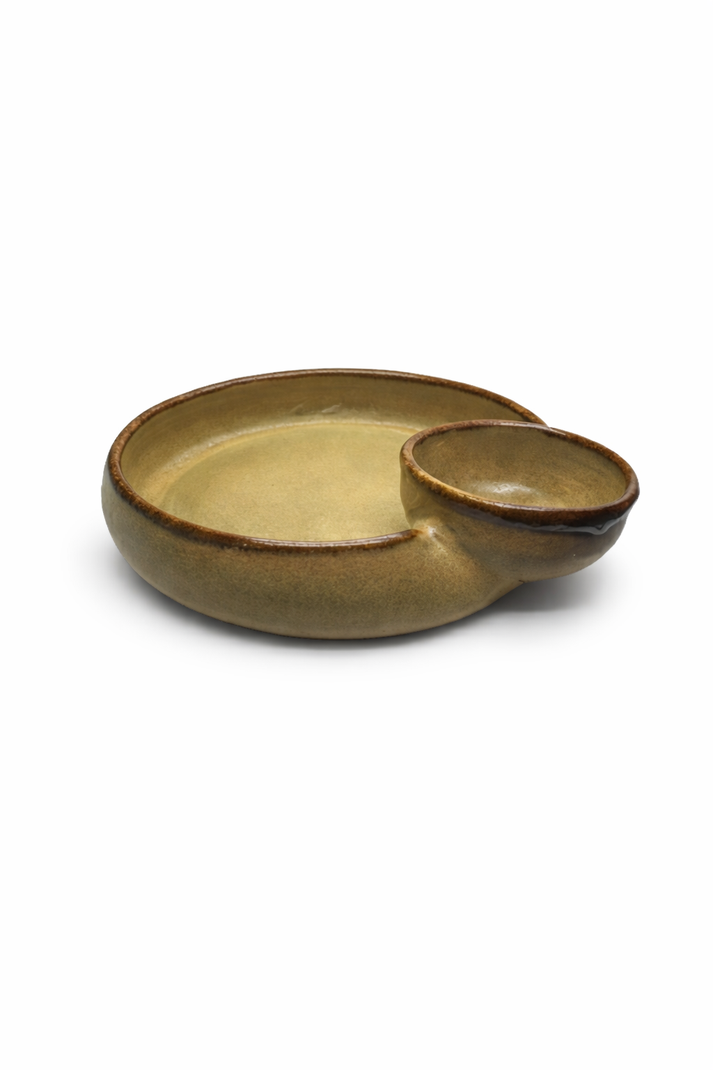 Olive stone dish with a unique design on a white background