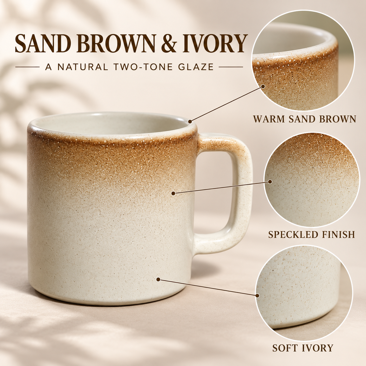 Handmade Egyptian Pottery Mug – Sand Brown & Ivory – 200 ml