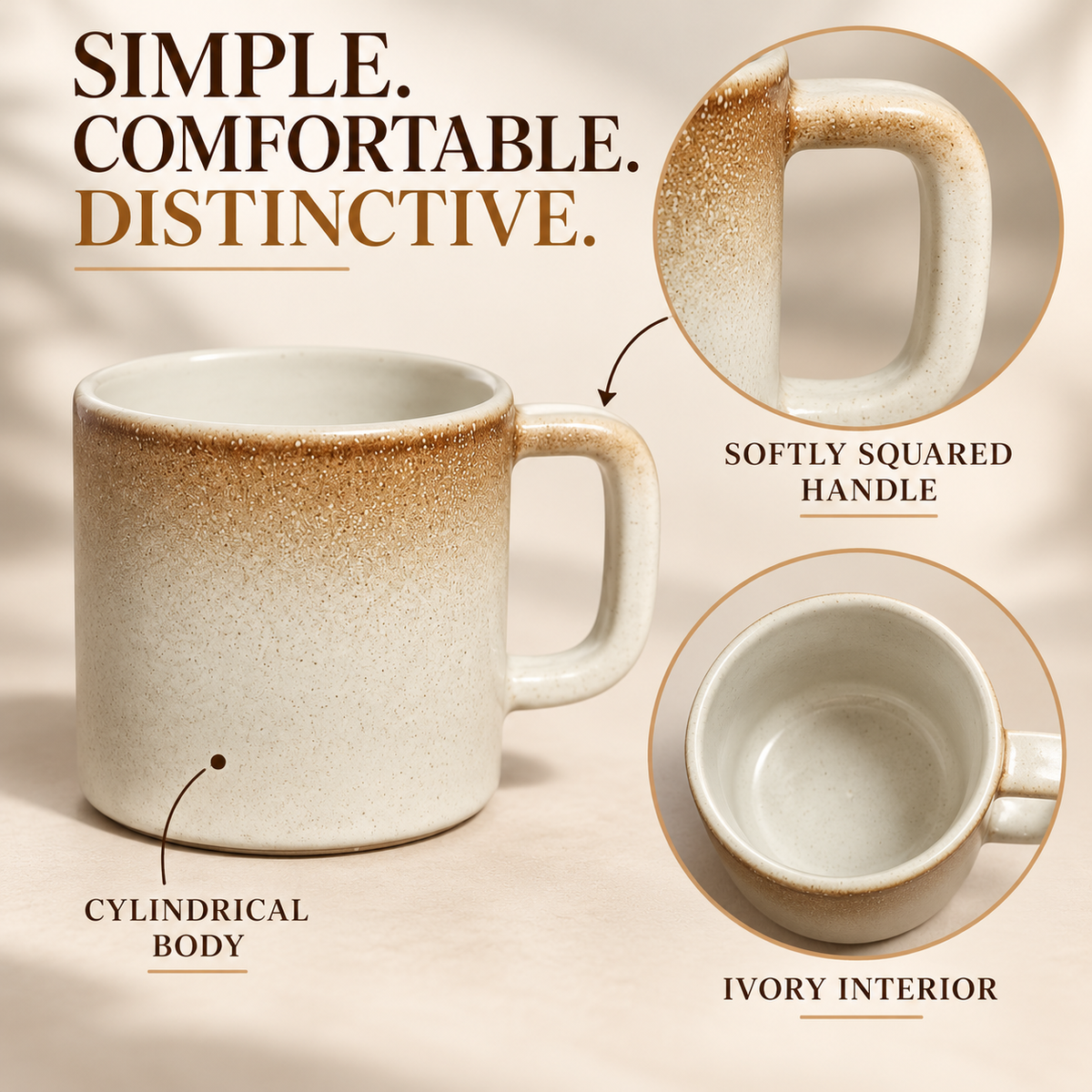 Handmade Egyptian Pottery Mug – Sand Brown & Ivory – 200 ml