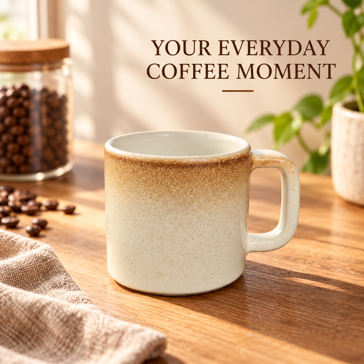 Handmade Egyptian Pottery Mug – Sand Brown & Ivory – 200 ml