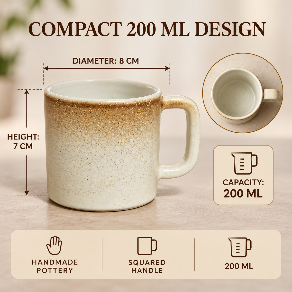 Handmade Egyptian Pottery Mug – Sand Brown & Ivory – 200 ml