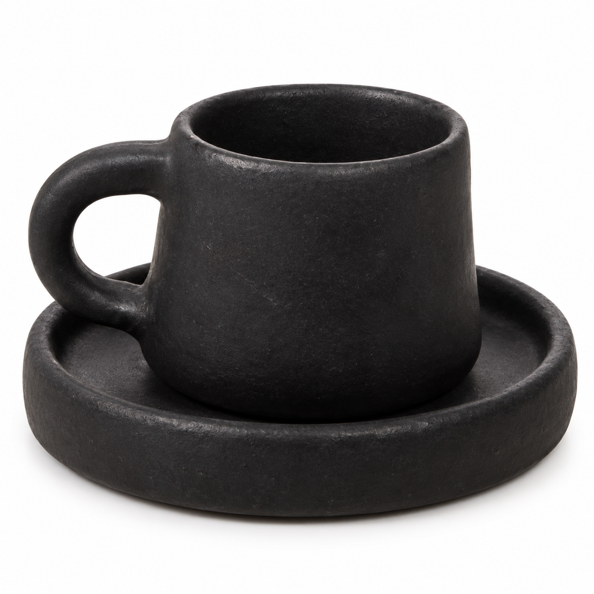 TMH Handmade Artisan Ceramic Coffee Cup with saucer - Black - 60 ml