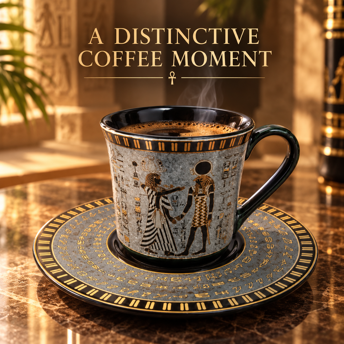 Egyptian Porcelain Coffee Cup & Saucer – Royal Black & Gold, 100 ml