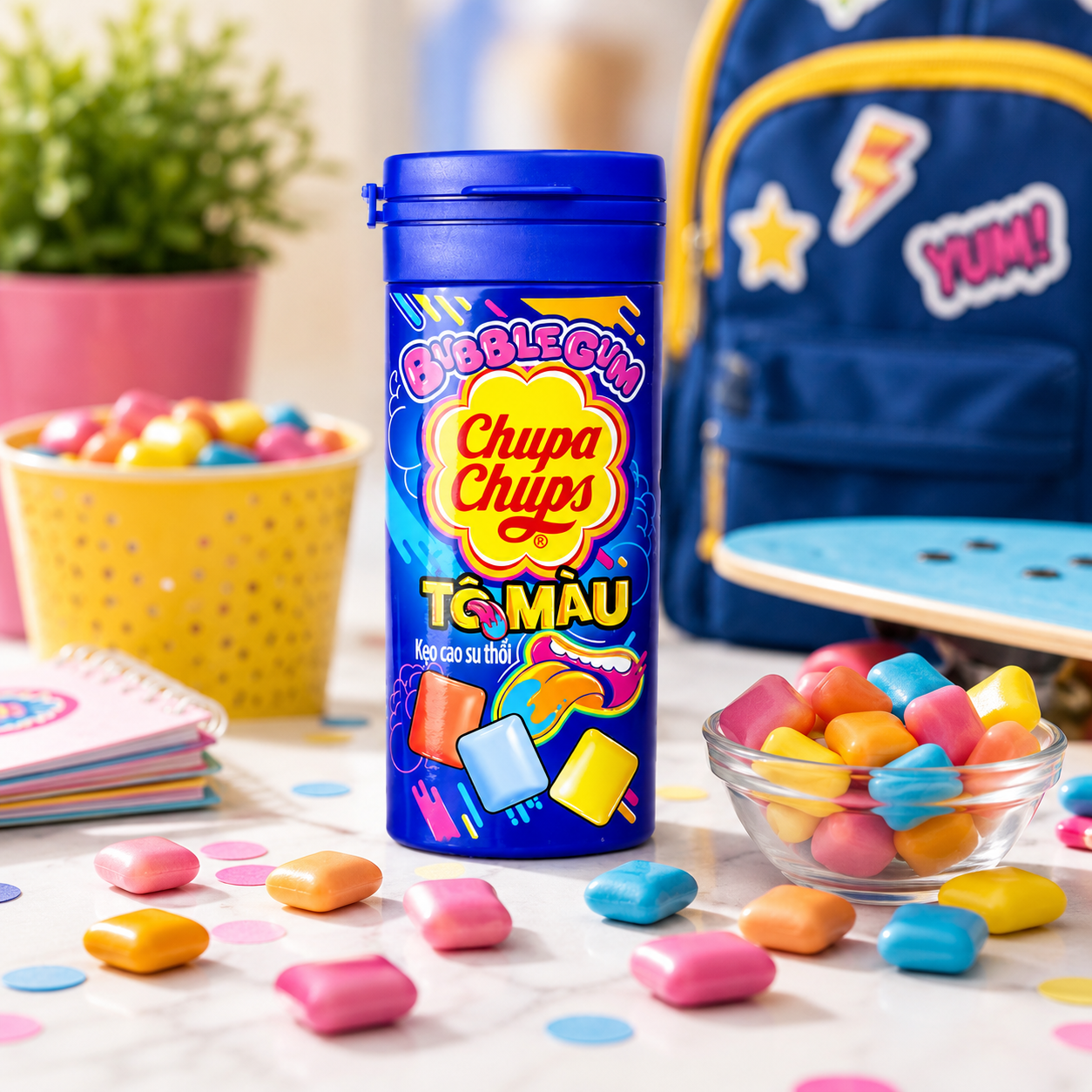 Chupa Chups Bubble Gum Assorted Colors Chewing Gum Bottle- 27 gm