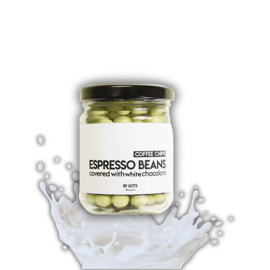 DOTS Espresso Bean covered with white chocolate jar -130 gm