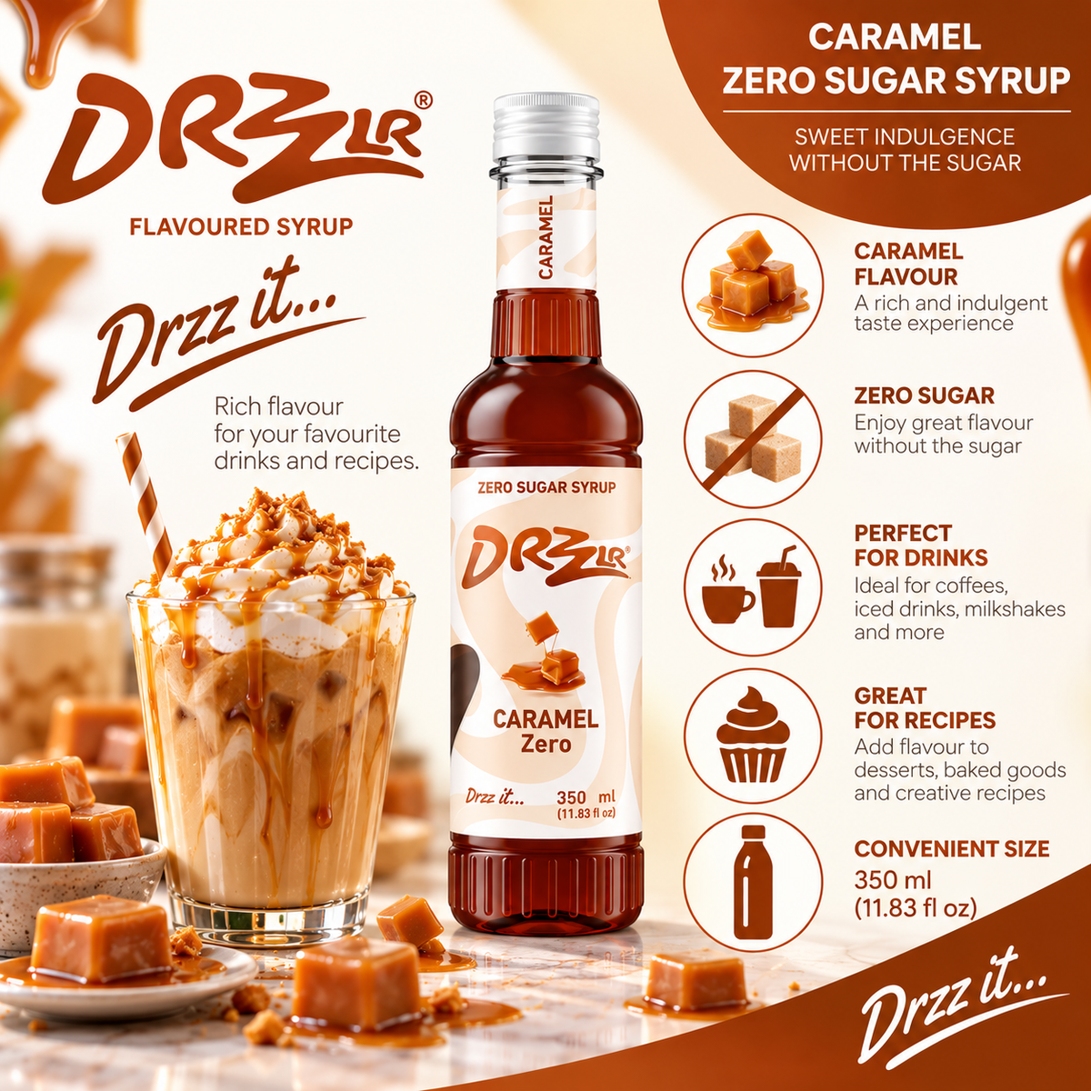 Drzzlr Caramel Zero Sugar syrup - 350 ml