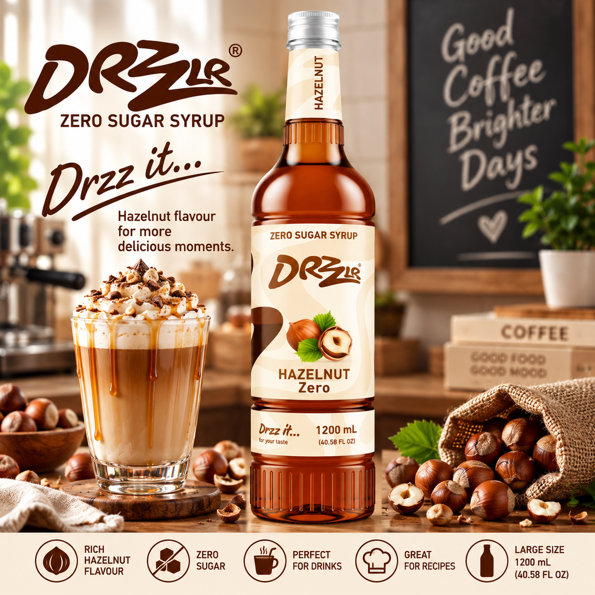 Drzzlr Hazelnut Zero Sugar syrup - 1200 ml