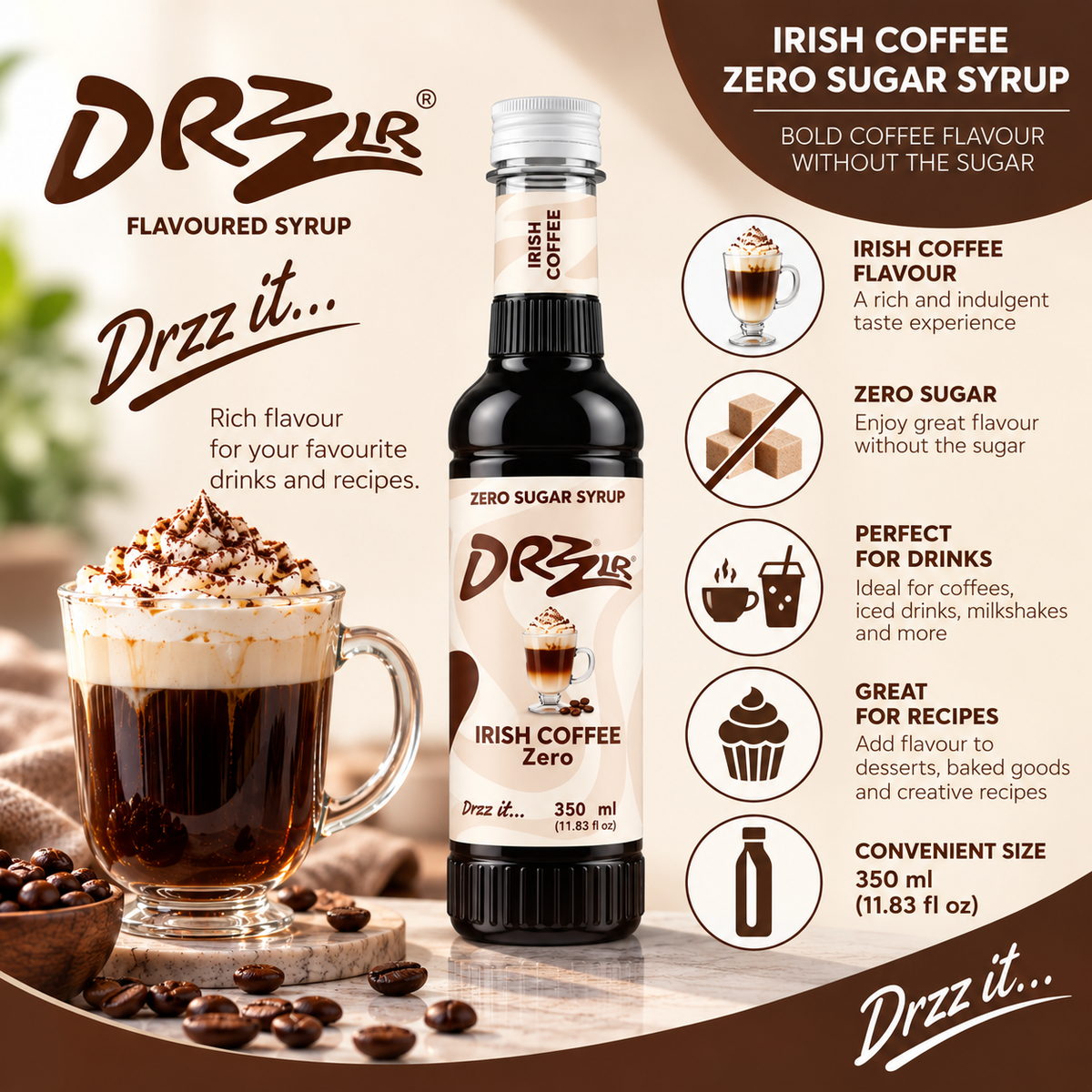 Drzzlr Irish Coffee Zero Sugar syrup - 350 ml