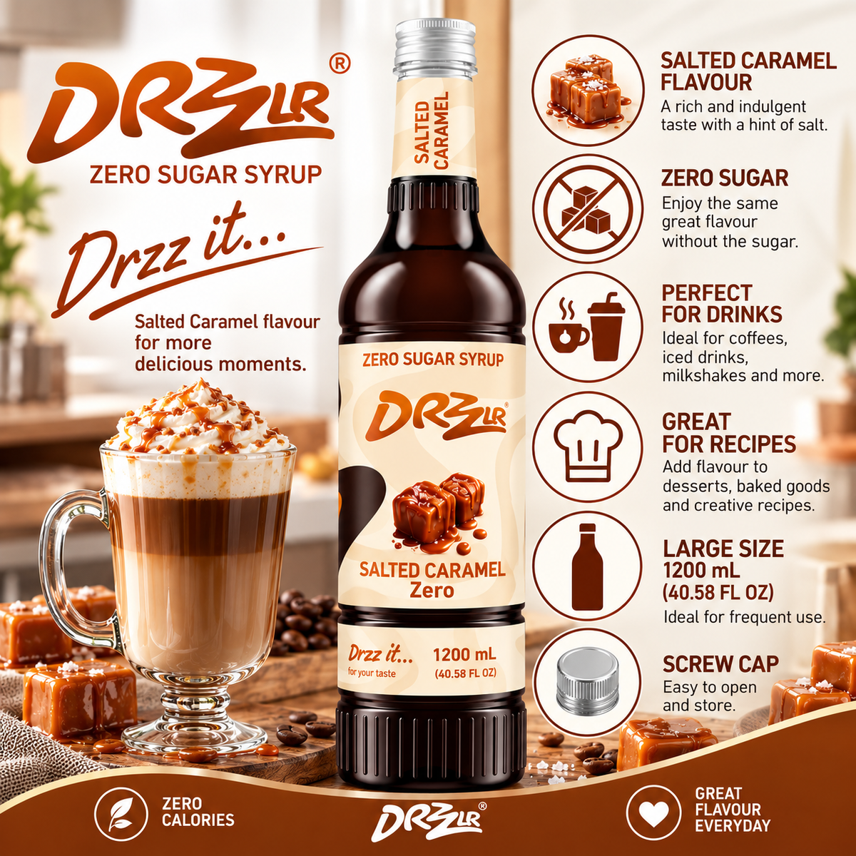 Drzzlr Salted Carmel Zero Sugar syrup - 1200 ml