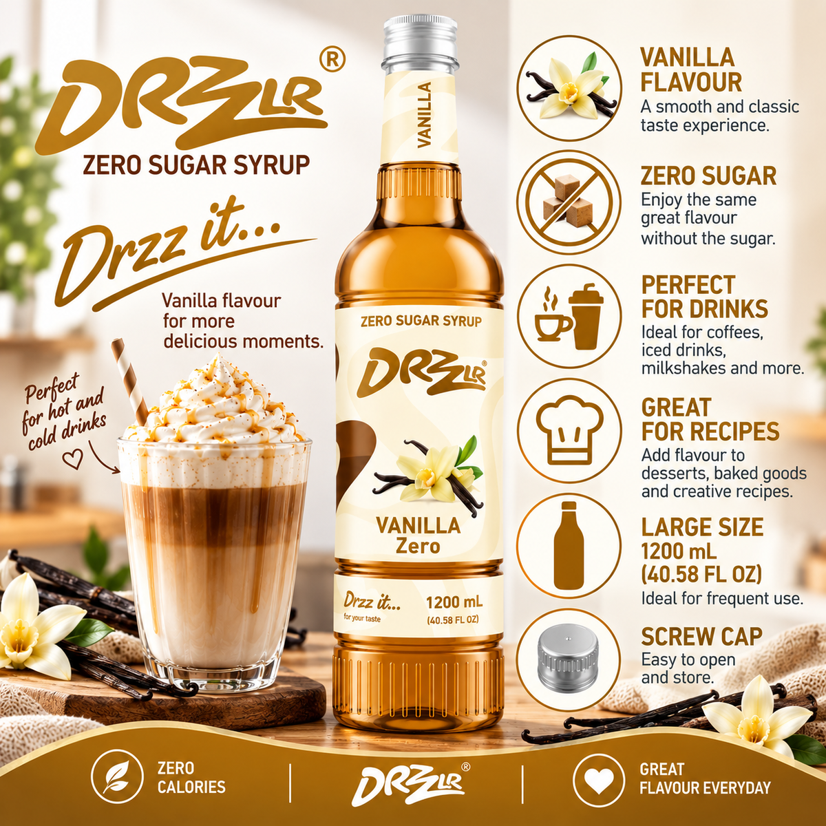 Drzzlr Vanilla Zero Sugar syrup - 1200 ml