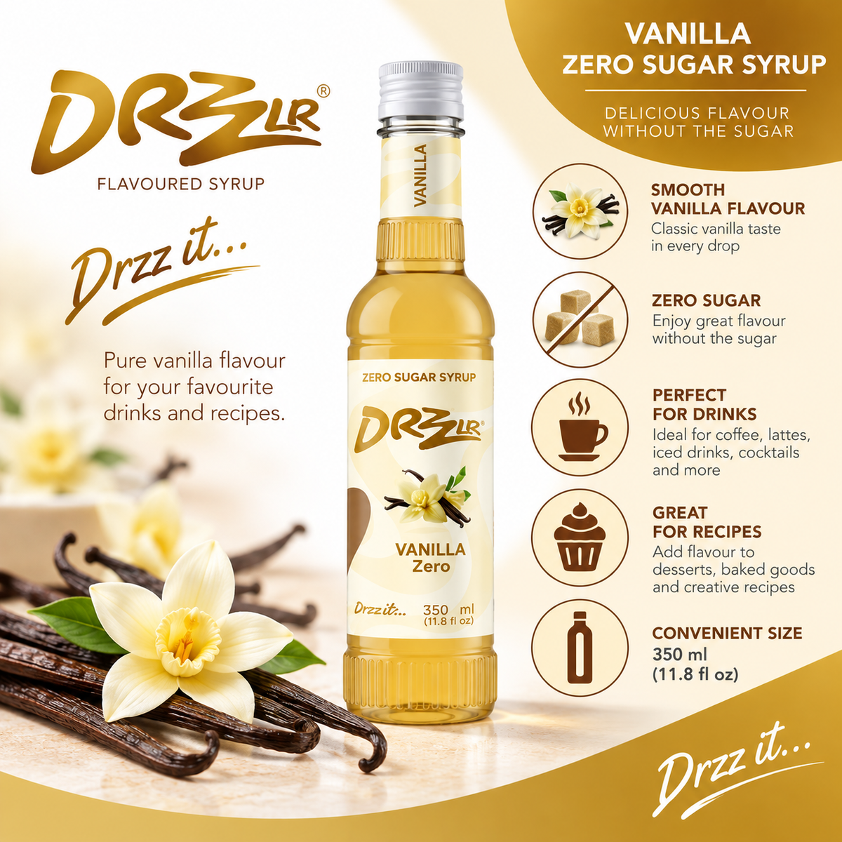 Drzzlr Vanilla Zero Sugar syrup - 350 ml