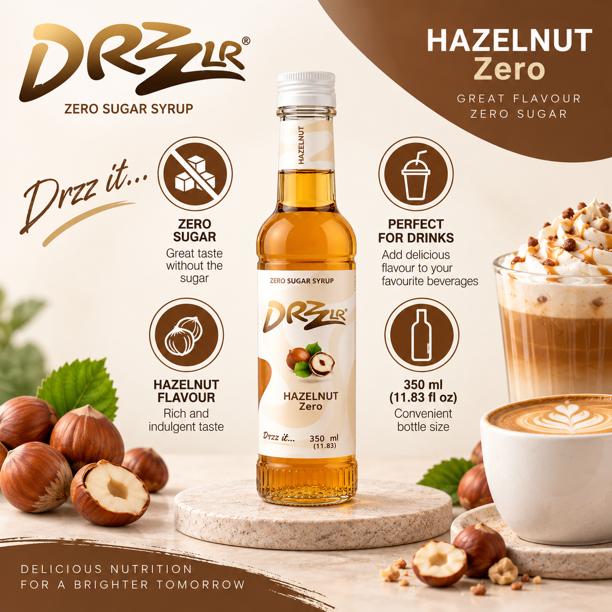 Drzzlr Hazelnut Zero Sugar syrup - 350 ml