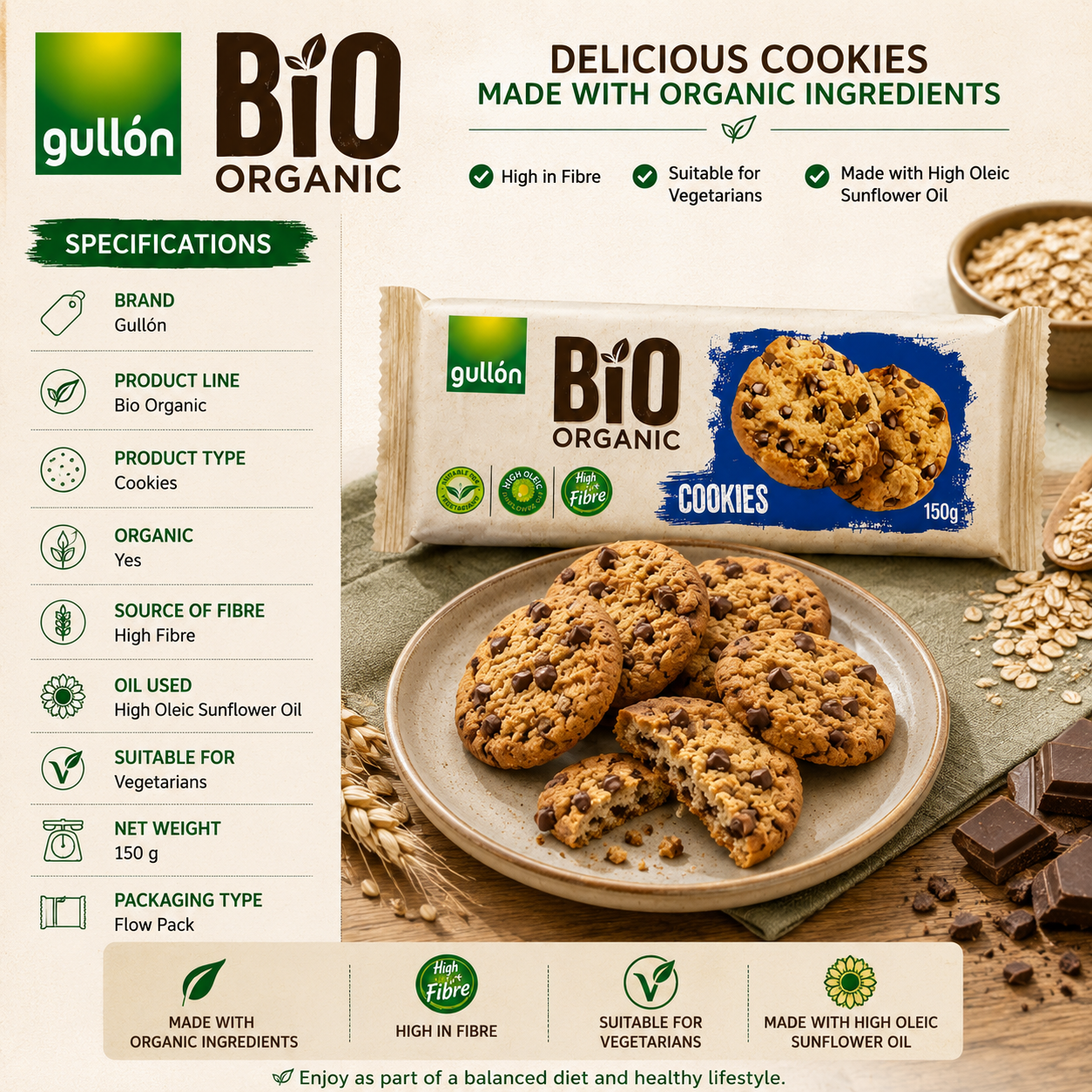 Gullón Bio Organic Cookies - 150 gm