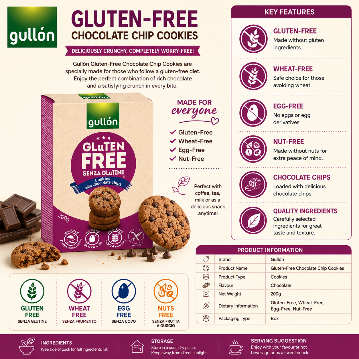 Gullón Gluten-Free Chocolate Chip Cookies – 200 gm