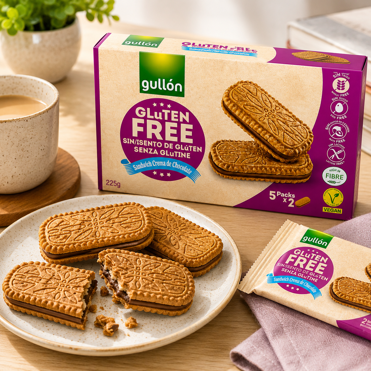 Gullón Gluten Free Chocolate filling Sandwich - 5 Packs - 225 gm