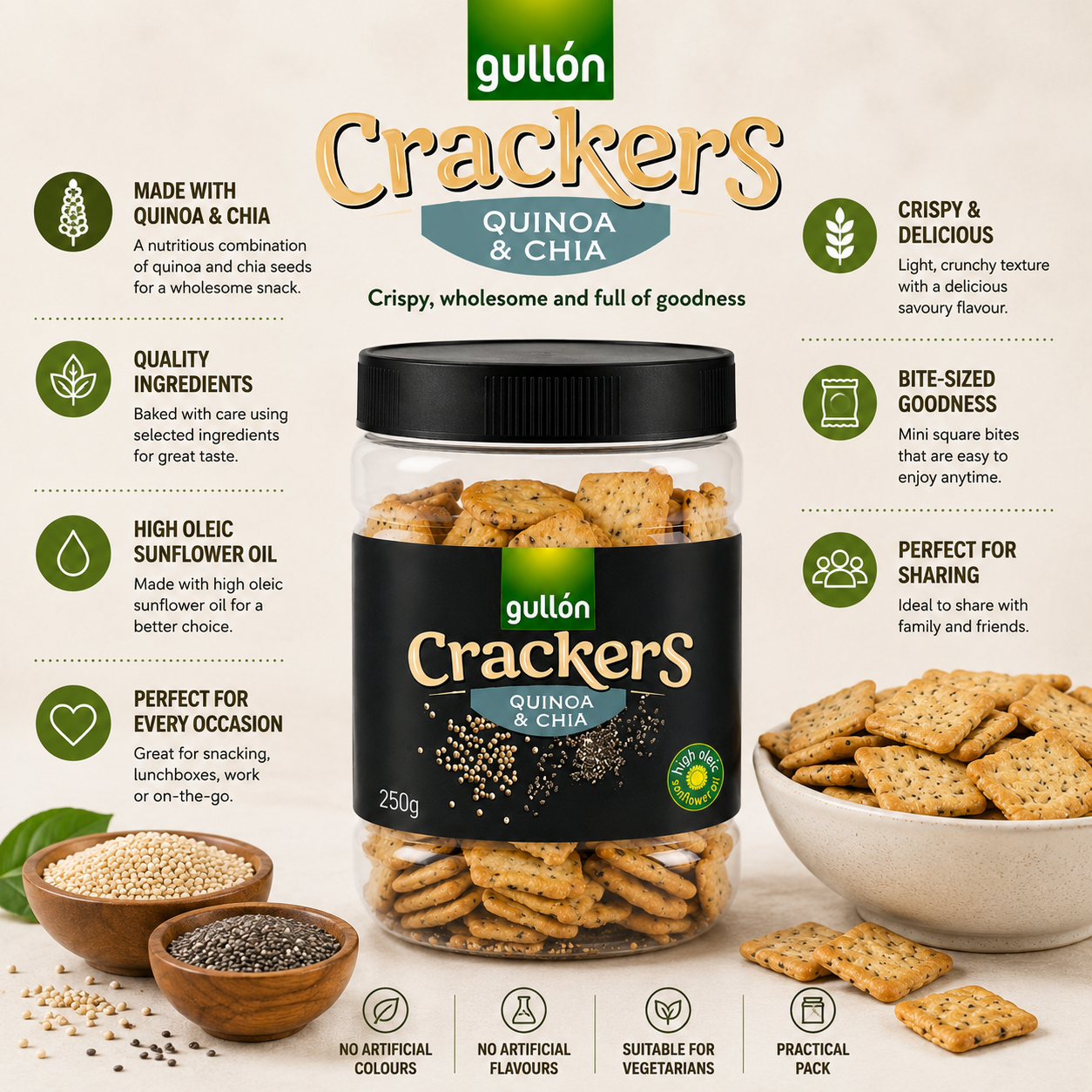 Gullon Mini Bites Quinua & Chia - 250 gm
