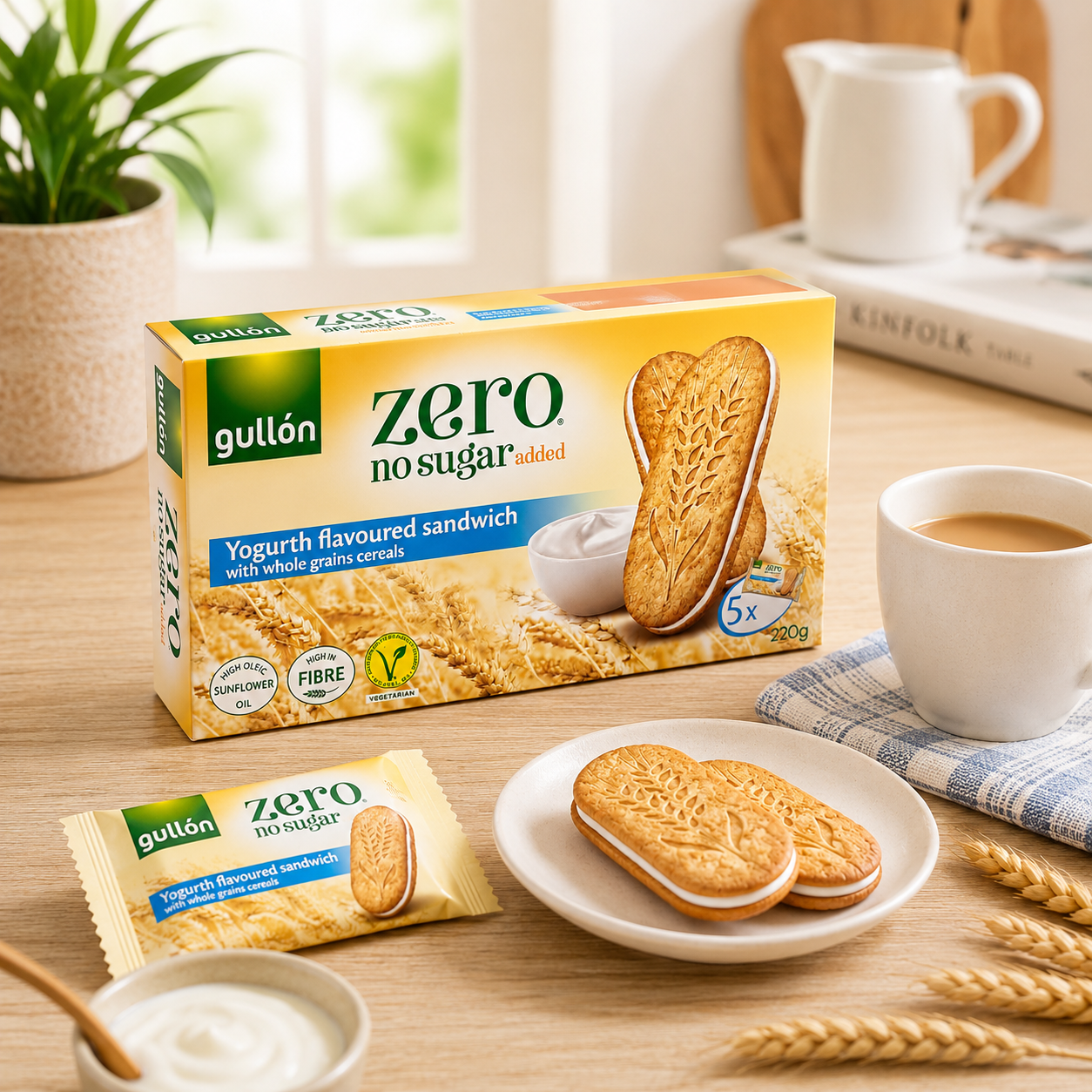 Gullón Zero Yogurt Flavoured Sandwich Biscuits – Pack of 5  - 220 gm