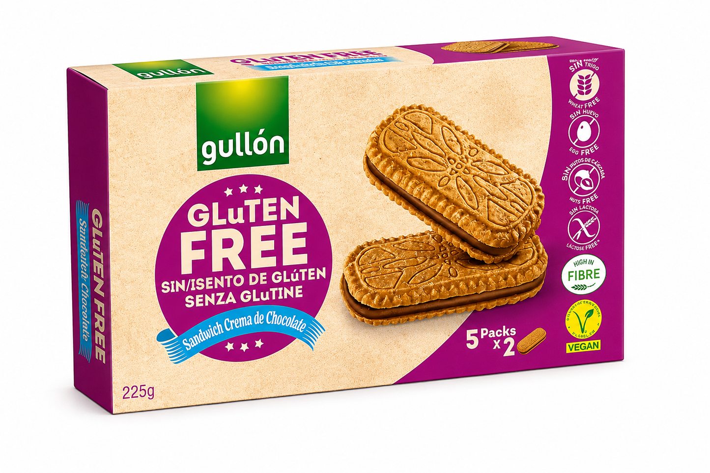 Gullón Gluten Free Chocolate filling Sandwich - 5 Packs - 225 gm