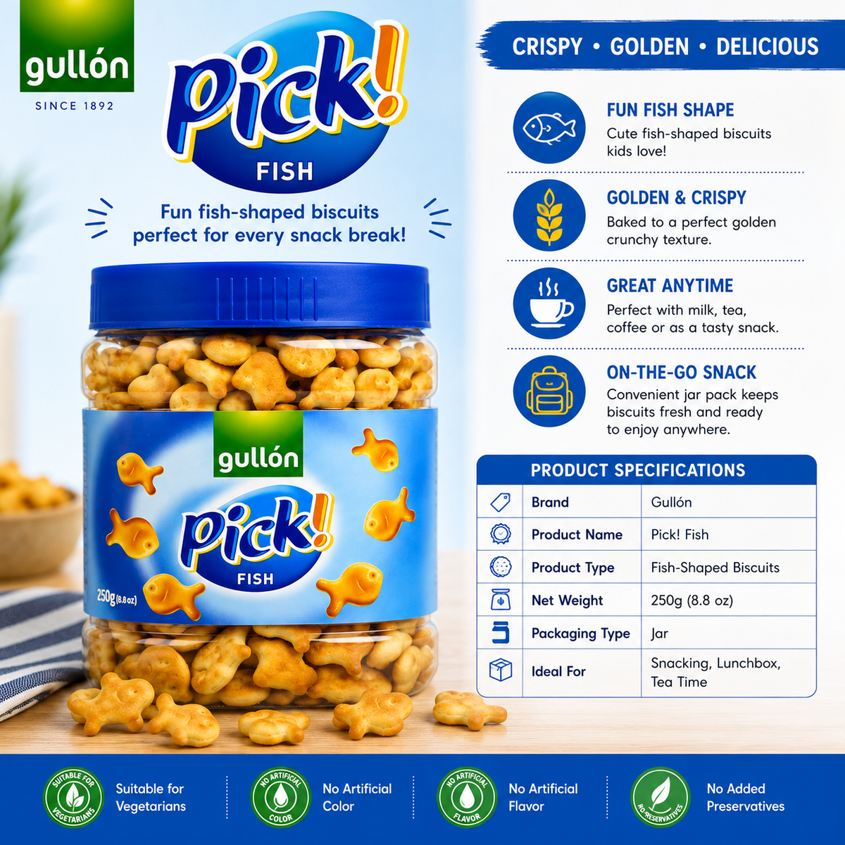 Gullon Mini Fish Crackers - 250 gm