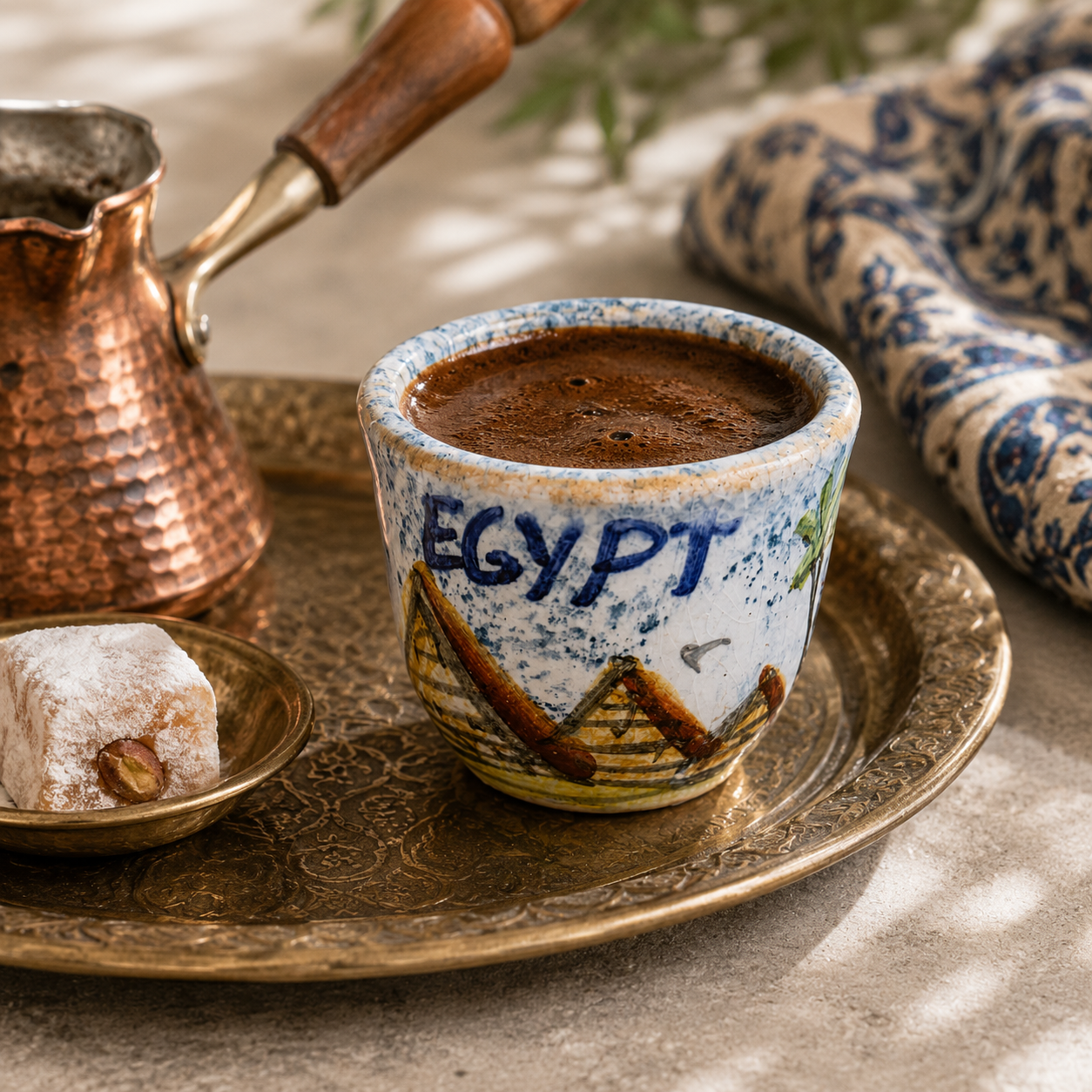 TMH Handmade Egyptian Ceramic Espresso Cup – 60ml – Hand-Painted Pottery Coffee Cup – Egyptian Souvenir
