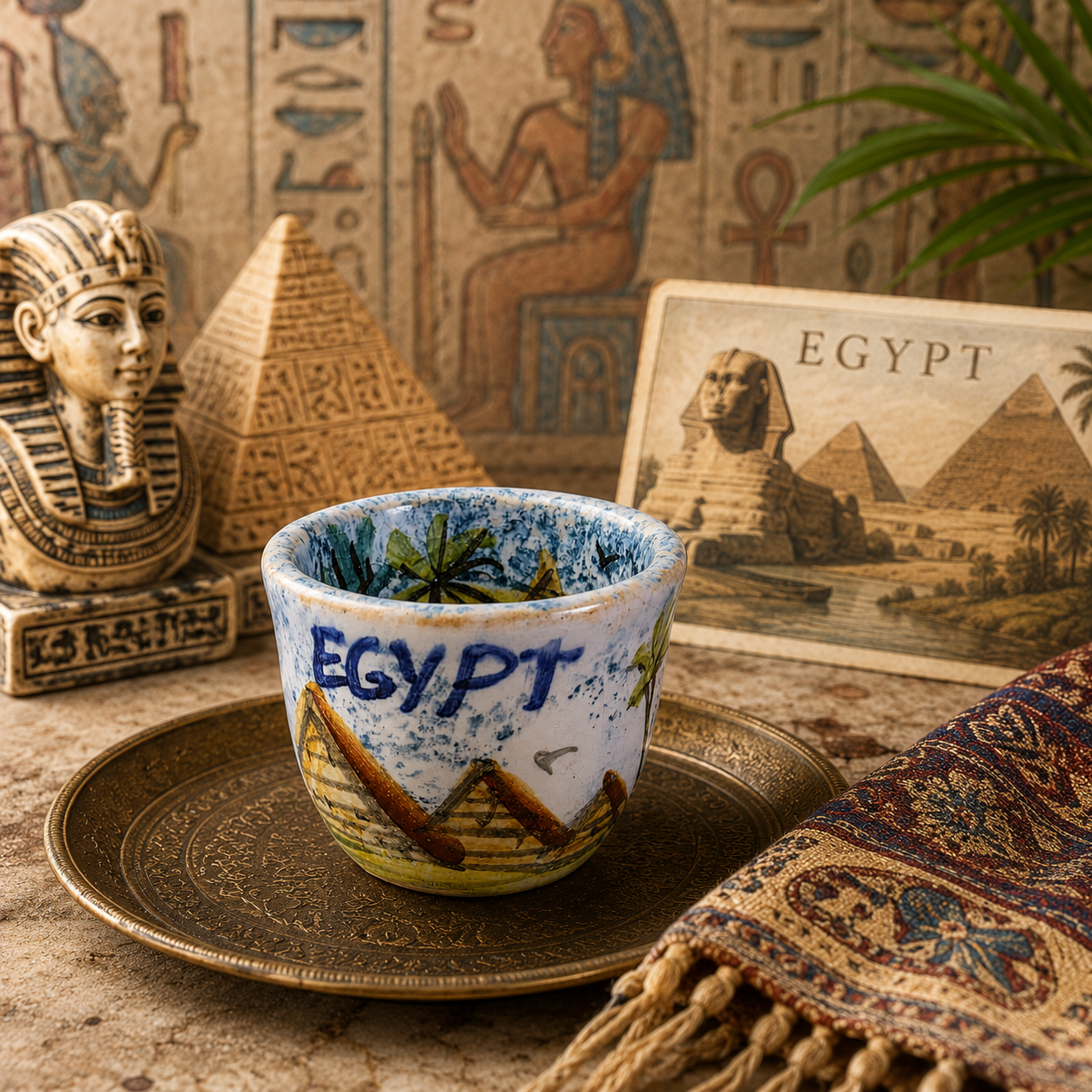 TMH Handmade Egyptian Ceramic Espresso Cup – 60ml – Hand-Painted Pottery Coffee Cup – Egyptian Souvenir